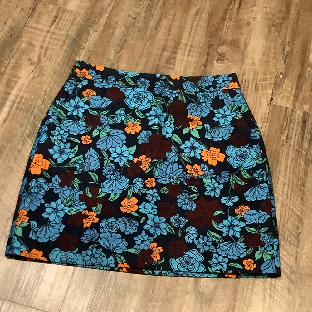 LOFT structured Retro Bold Orange Blue Red Floral Mini Skirt